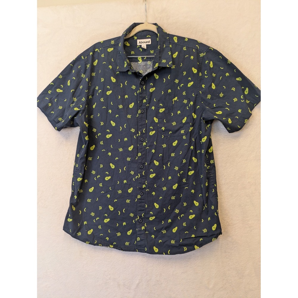 Abound Mens Navy Blue Avocado Banana Print Short Sleeve Button Down Shirt L‎